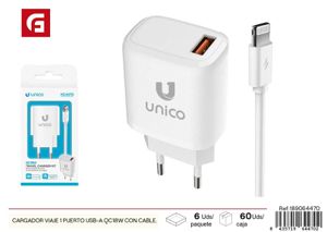 Cargador de viaje con 1 puerto USB-A QC18W y cable USB-A a Lightning - Electrónica