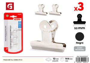 Pinza metálica de 50 mm en paquete de 3 unidades - Material de oficina