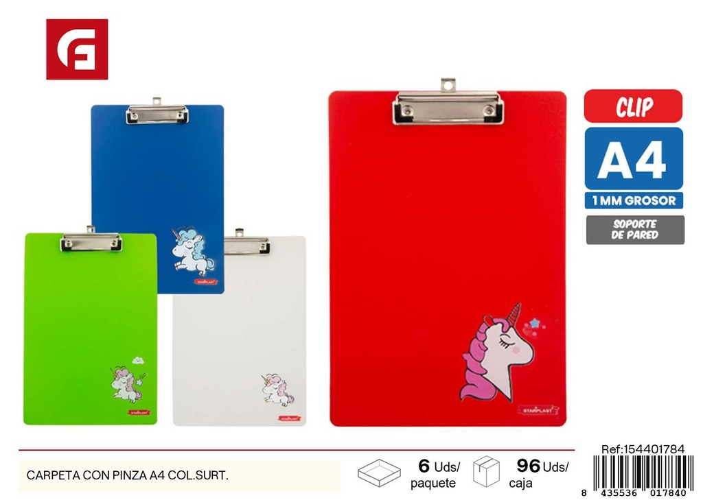 Carpeta con pinza A4 de colores surtidos - Material de oficina y organizadores