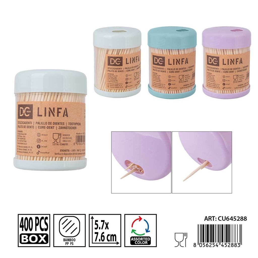 Palillos de dientes de bambú 400 piezas en botella 5.7x7.6 cm - Accesorios de cocina y utensilios desechables 
