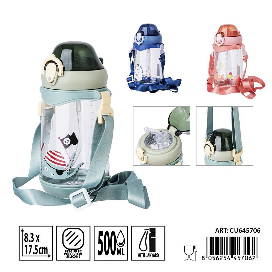 Botella de plástico con pajita 500ml - Utensilios de cocina y bebida