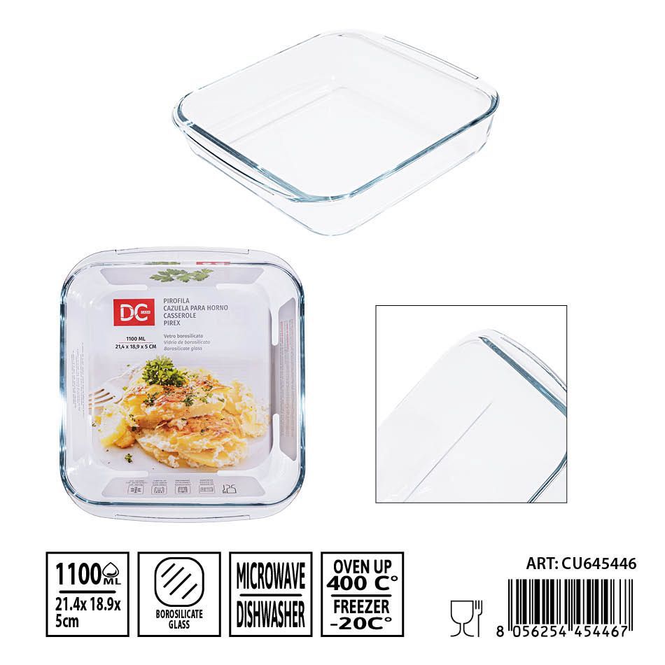 Bandeja de cristal cuadrada 1100 ml 21.4x18.9x5 cm - Utensilios de mesa y bandejas de cristal