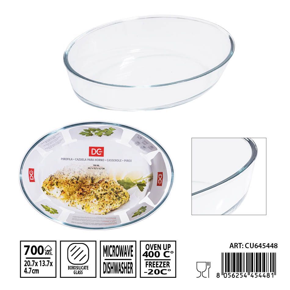 Bandeja de cristal ovalada 700 ml 20.7x13.7x4.7 cm - Utensilios de mesa y bandejas de cristal
