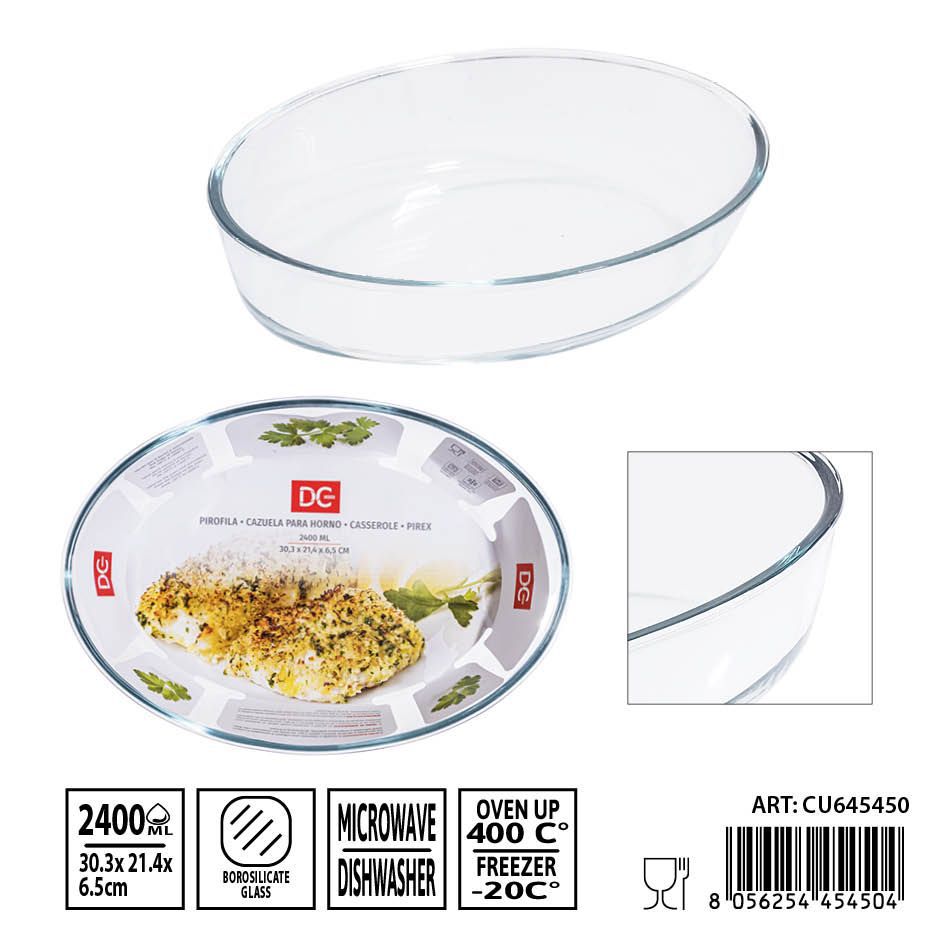 Bandeja de cristal ovalada 2400 ml 30.3x21.4x6.5 cm - Utensilios de mesa y bandejas de cristal