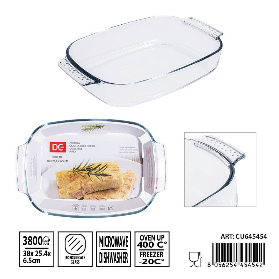 Bandeja de cristal con asa 3800 ml 38x25.4x6.5 cm - Utensilios de mesa y bandejas de cristal