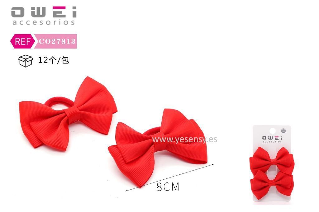 Pack de 2 gomas con lazo rojo 8 cm 12 unidades - Accesorios para el cabello