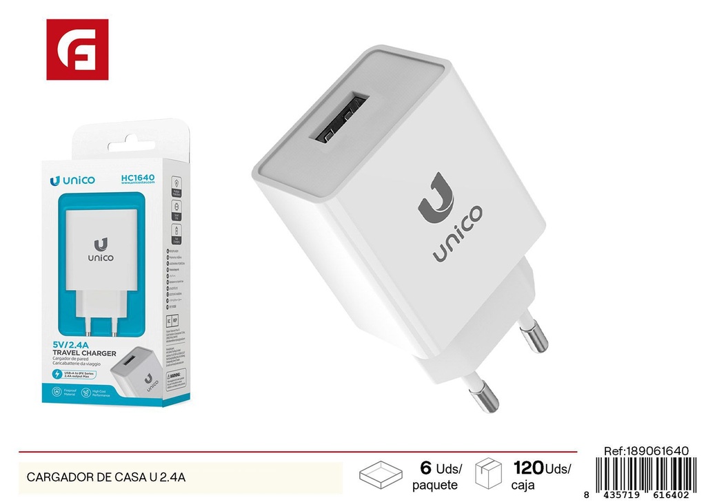 Cargador de casa U 2.4A - Electrónica y cargadores