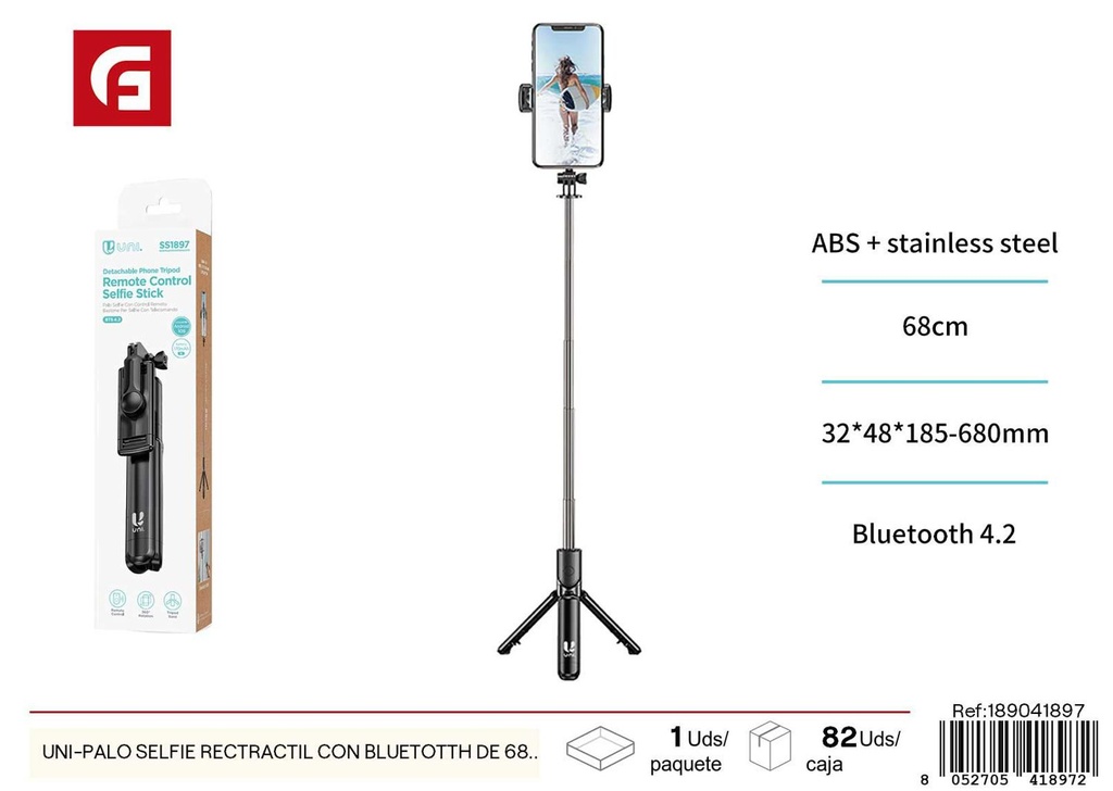 Palo selfie retráctil con Bluetooth de 68cm negro - Electrónica