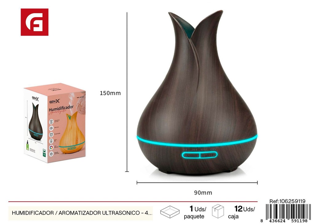 Humidificador/aromatizador ultrasónico - Jarrón grande 400ml modelo 6515