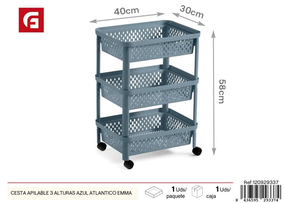 Cesta apilable 3 alturas azul atlántico modelo Emma - Almacenamiento y organización