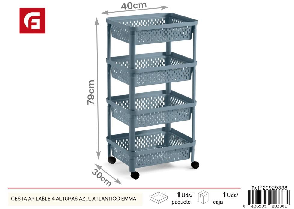 Cesta apilable 4 alturas azul atlántico modelo Emma - Almacenamiento versátil