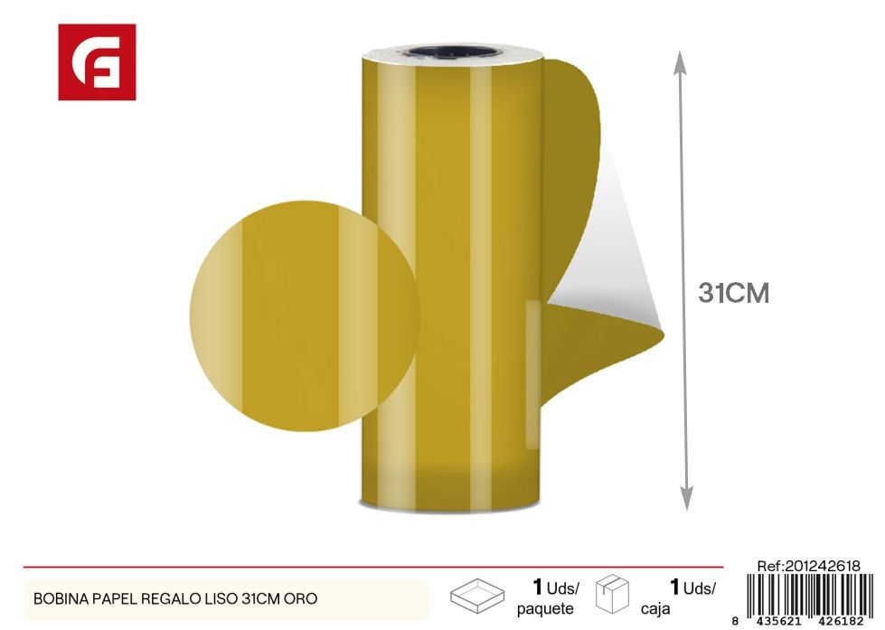 Bobina papel regalo liso 31cm color oro - Materiales para envolver regalos