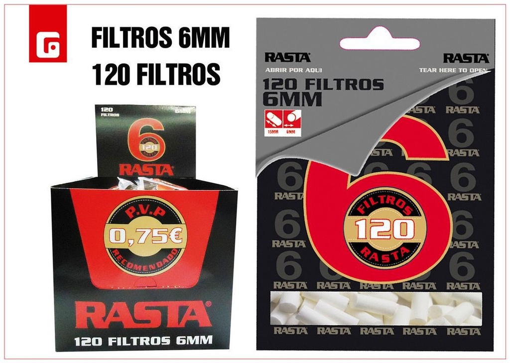 Filtro de cigarrillos 6 mm 120 unidades - Accesorios de fumador y artículos de tabaco