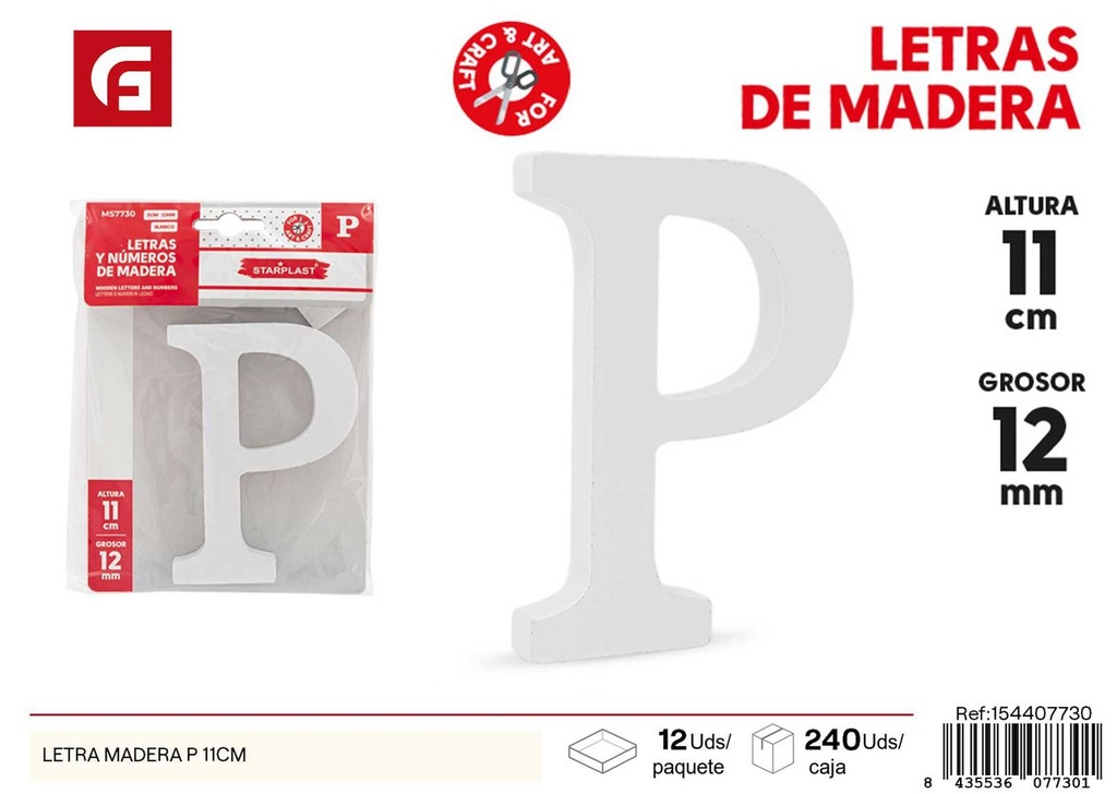 Letra de madera P 11 cm - Decoración y manualidades