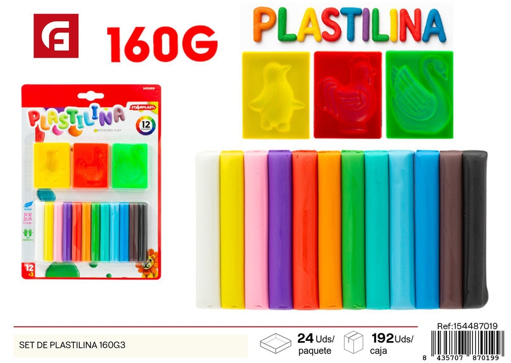 Set de plastilina 160g en 6 colores - Materiales para manualidades