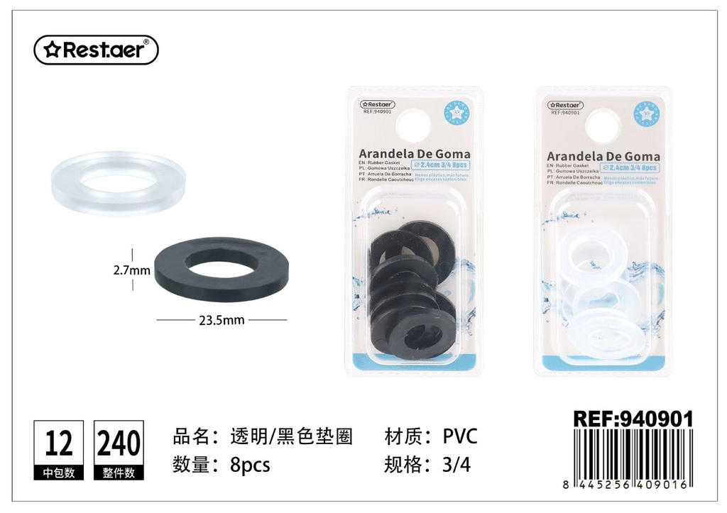 Arandela de goma transparente/negra 8 piezas  - Accesorios de baño, aireadores