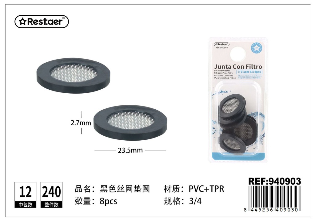 Junta con filtro 1.8 cm 8 piezas de malla negra (304) - Accesorios de baño