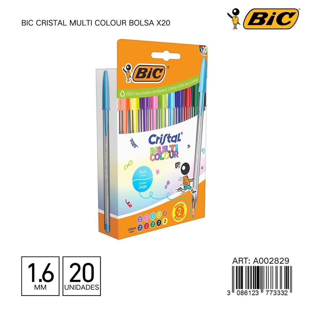 Bolígrafo BIC cristal multi color - Bolsa surtida de 20 unidades