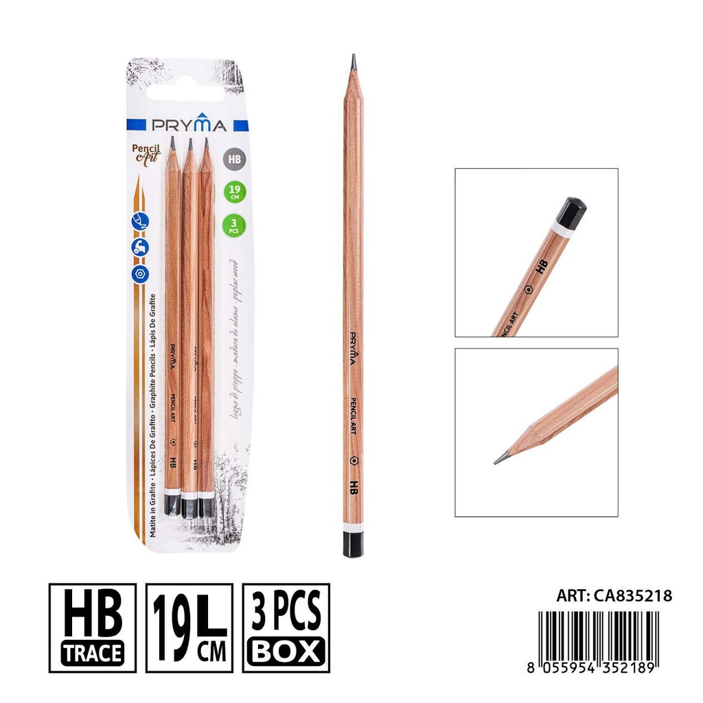 Lápiz HB 19 cm 3 piezas - Herramientas de escritura y papelería