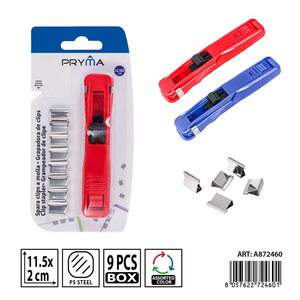 Engrapadora de clips con 8 clips 11.5x2 cm - Accesorios de oficina