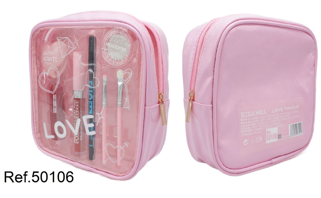 Neceser de cosméticos Love Rosa 7 piezas LW 50106 - Neceseres y maquillaje