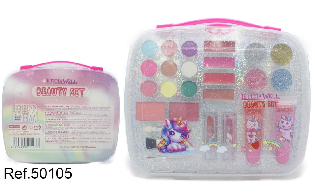 Maleta de maquillaje Unicornio 26 piezas LW 50105 - Neceseres y maquillaje