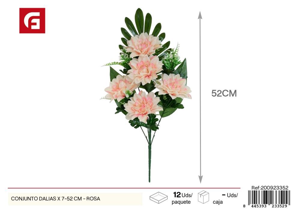 Conjunto de dalias rosas 7 piezas 52 cm - Arreglos florales y decoraciones