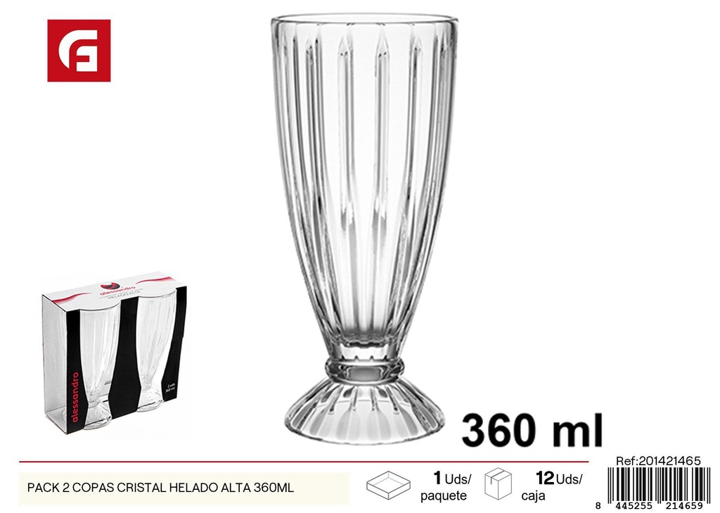 Pack de 2 copas de cristal alta para helado 360 ml - Artículos de cocina