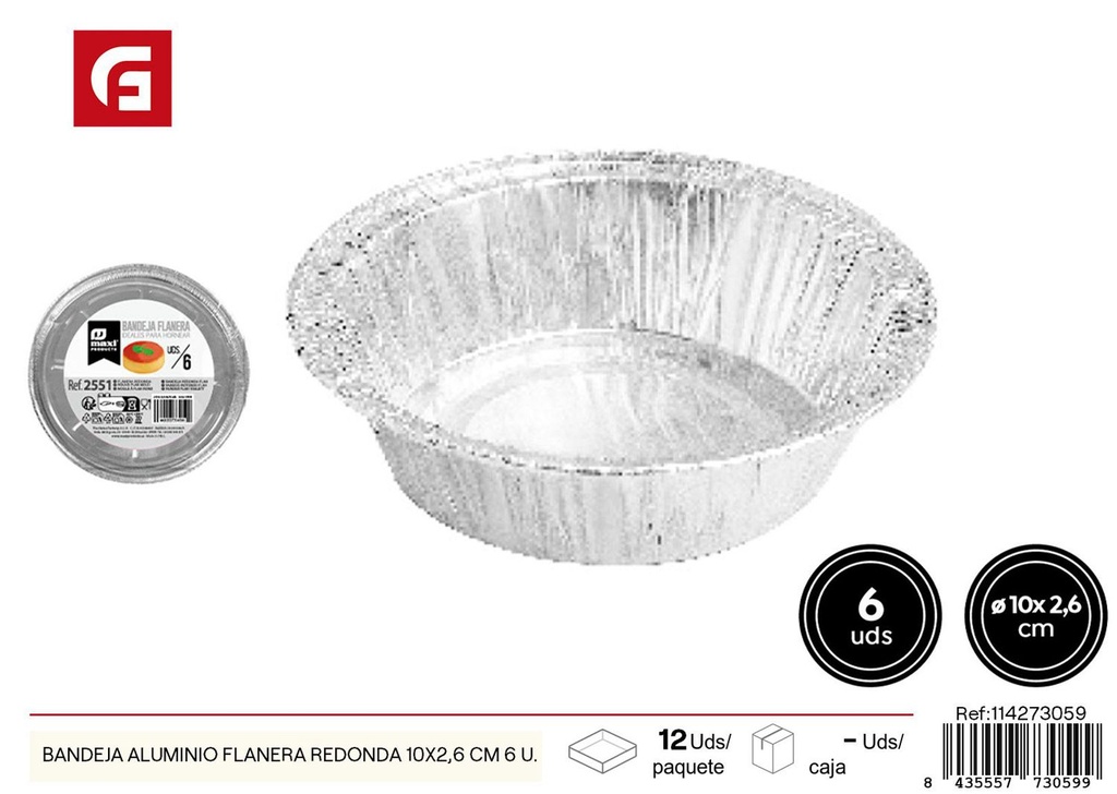 Bandeja de aluminio flanera redonda 10x2.6 cm 6 unidades - Recipientes desechables