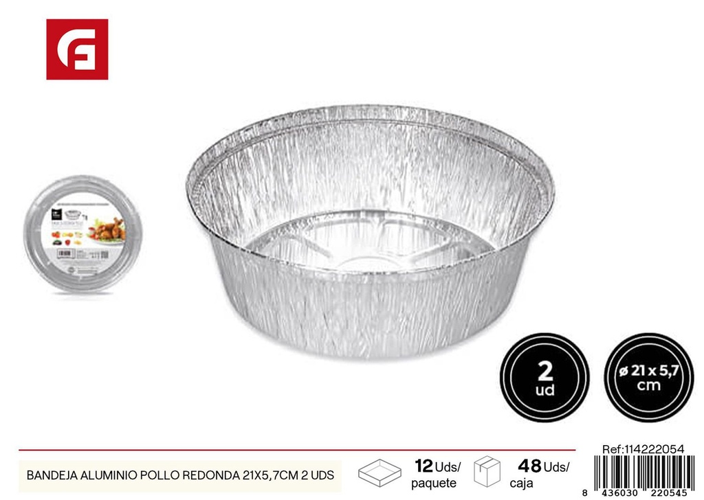 Bandeja de aluminio redonda para pollo 21x5.7 cm 2 unidades - Recipientes desechables