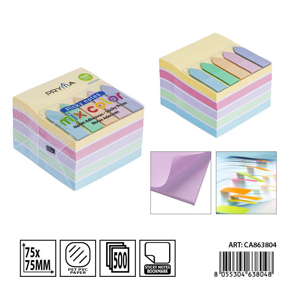 500 hojas de notas adhesivas + marcador de páginas 75x75 cm - Papelería y útiles escolares