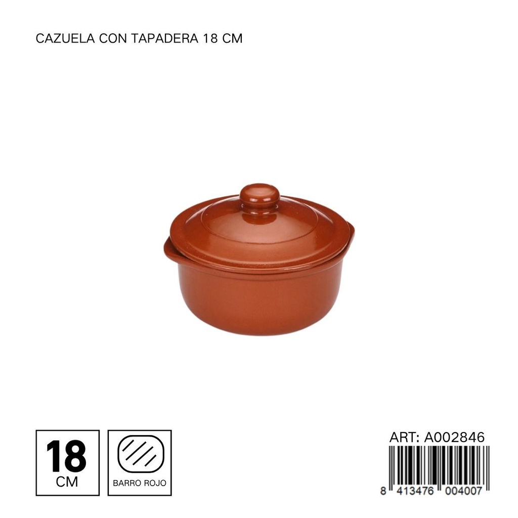 Cazuela de barro con tapa 18 cm - Utensilios de cocina y vajillas de barro