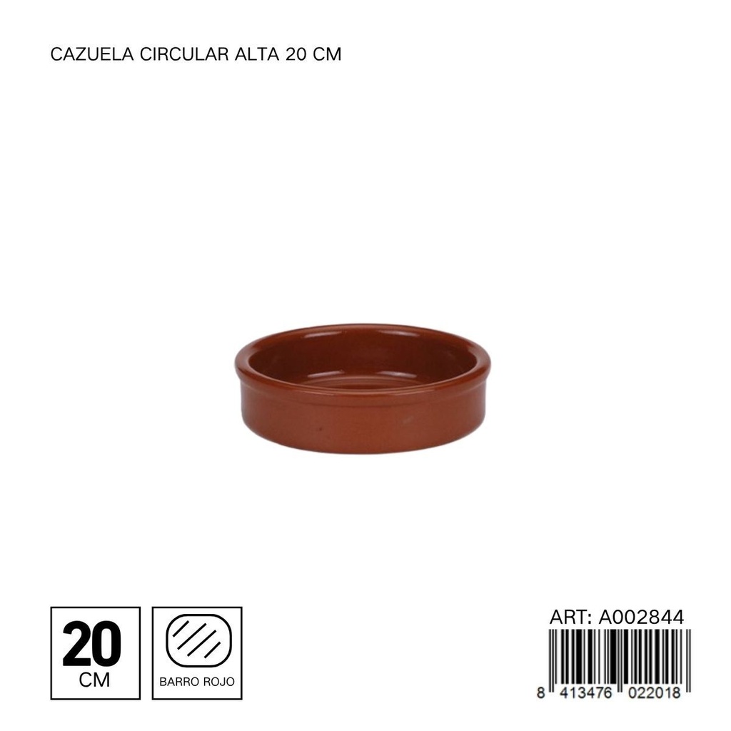 Cazuela circular alta de barro 20 cm - Utensilios de cocina y vajillas de barro