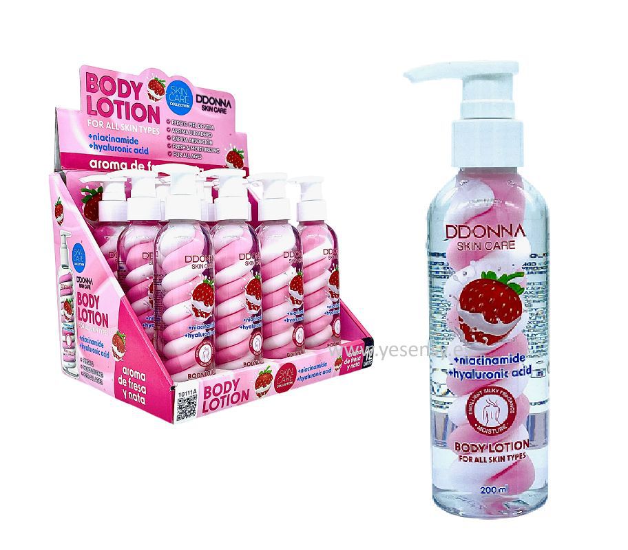 Loción corporal de fresa 200ml 12/u - Cosméticos y cuidados corporales