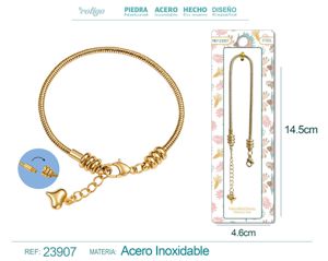 Pulsera de cadena de acero dorado para charm