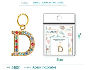 Charm de letra D de acero dorado con circonita