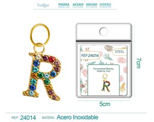 Charm de letra R de acero dorado con circonita