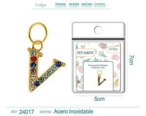 Charm de letra V de acero dorado con circonita