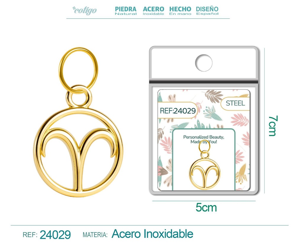 Charm de zodiaco Aries de acero dorado