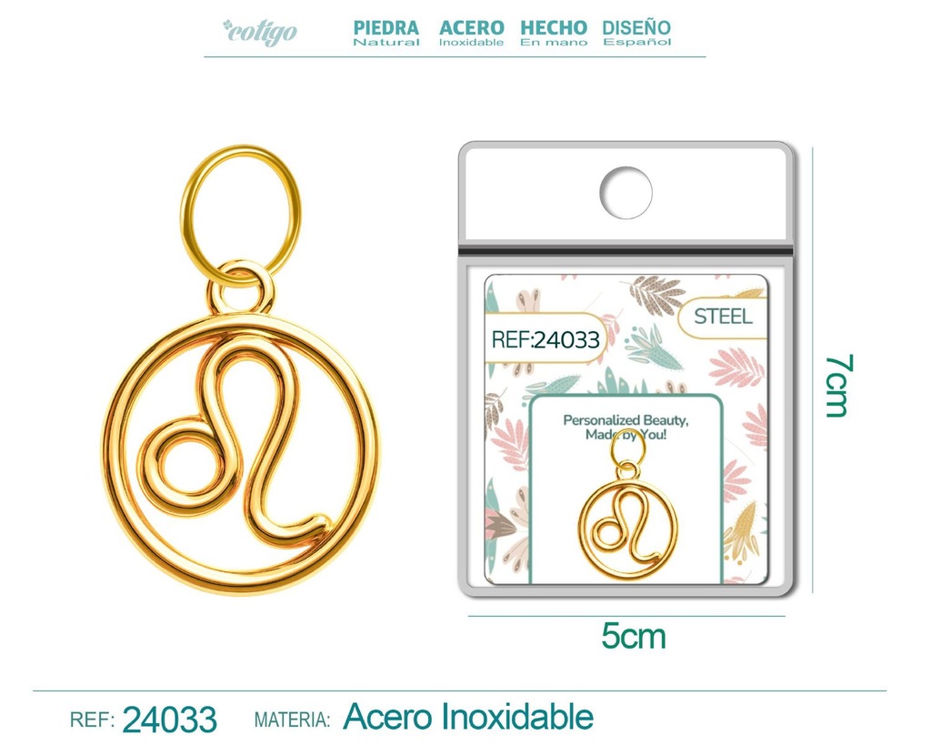 Charm de zodiaco Leo de acero dorado