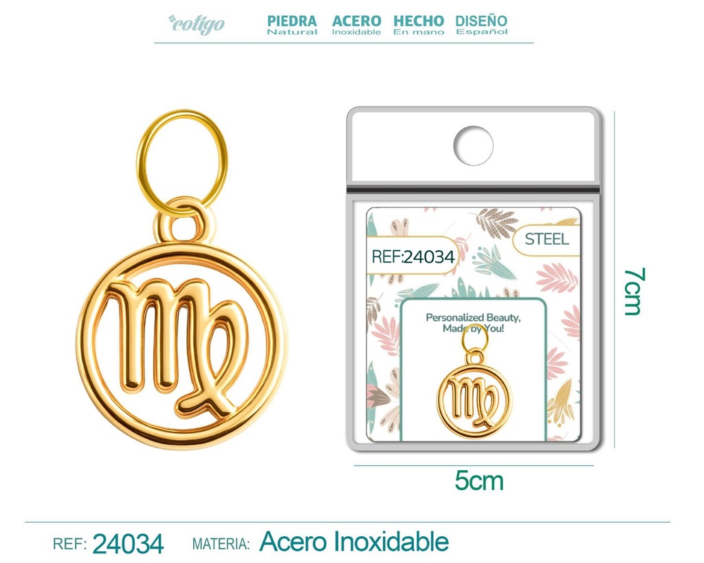 Charm de zodiaco Virgo de acero dorado