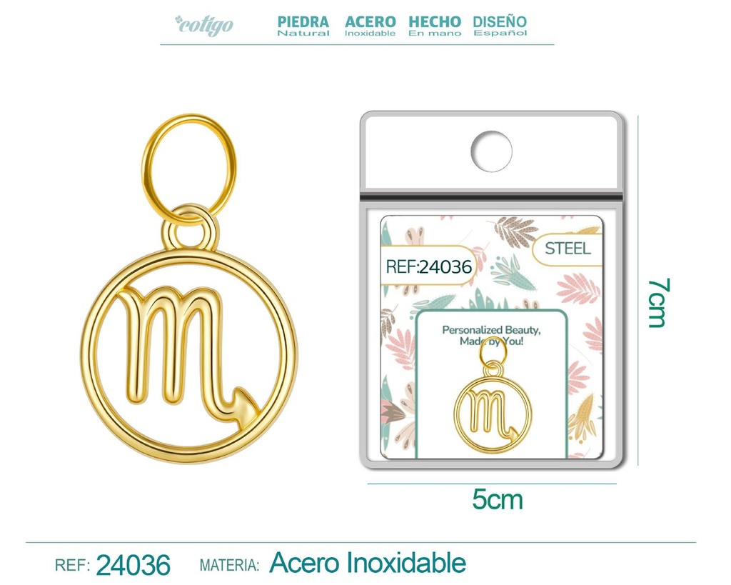 Charm de zodiaco Escorpio de acero dorado