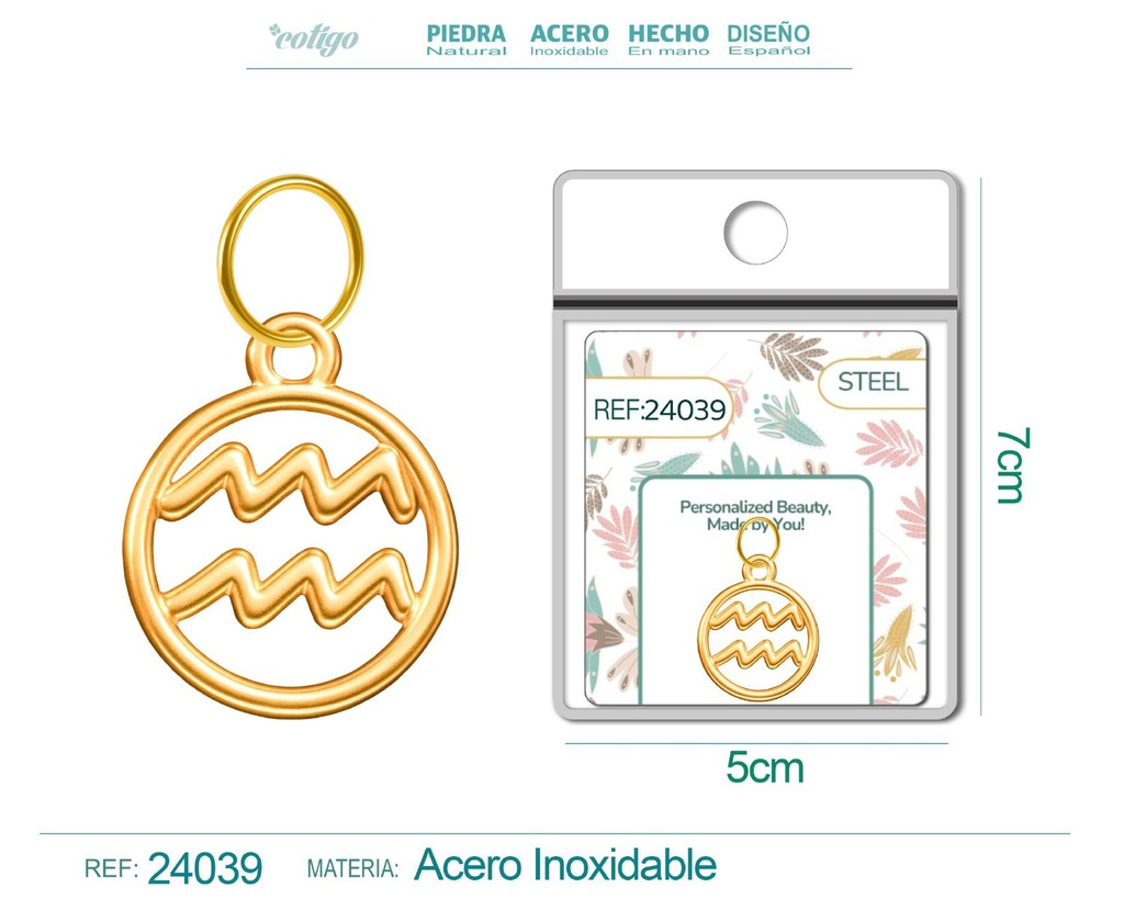 Charm de zodiaco Acuario de acero dorado