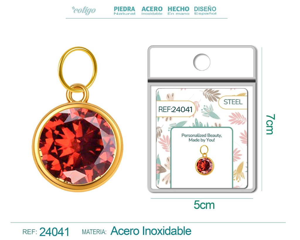 Charm de acero dorado con piedra de nacimiento de enero