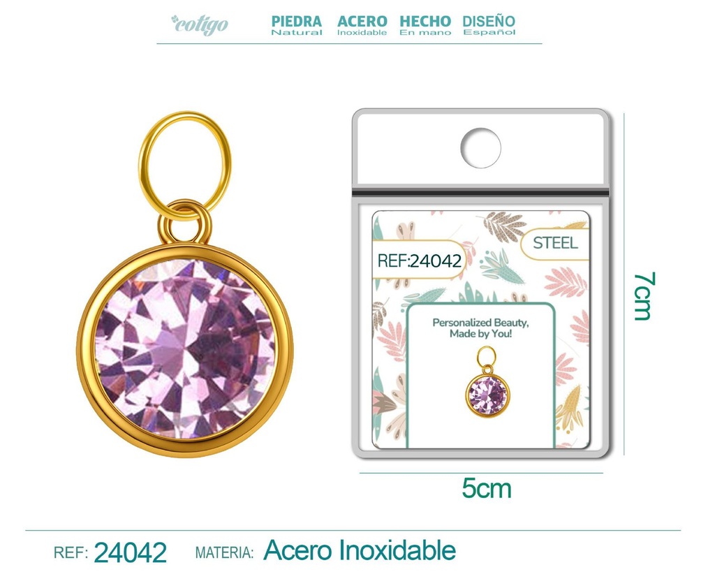 Charm de acero dorado con piedra de nacimiento de febrero