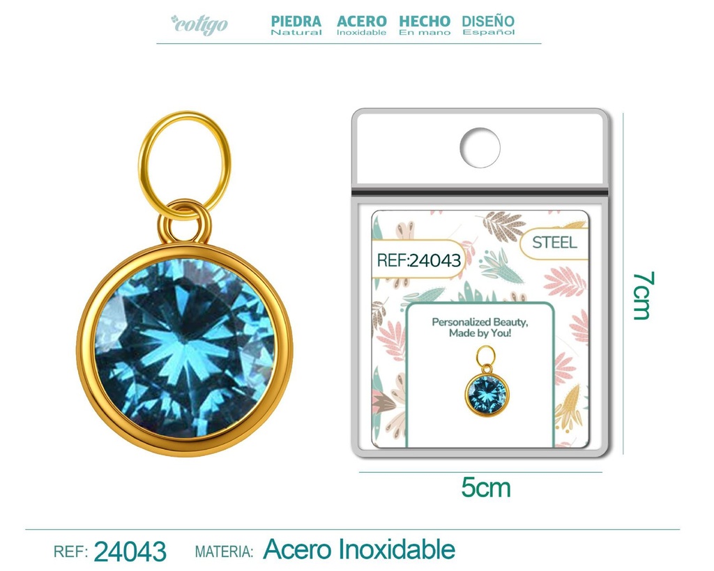 Charm de Acero Dorado con piedra de nacimiento de marzo - Joyería personalizada y accesorios