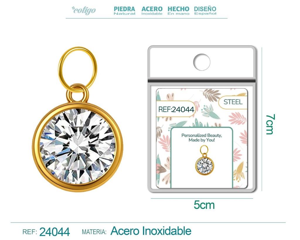 Charm de Acero Dorado con piedra de nacimiento de abril - Joyería personalizada y accesorios