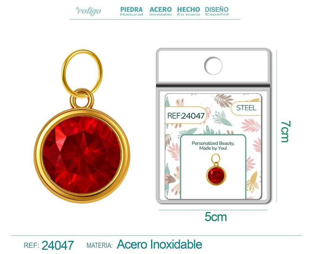 Charm de Acero Dorado con piedra de nacimiento de julio - Joyería personalizada y accesorios