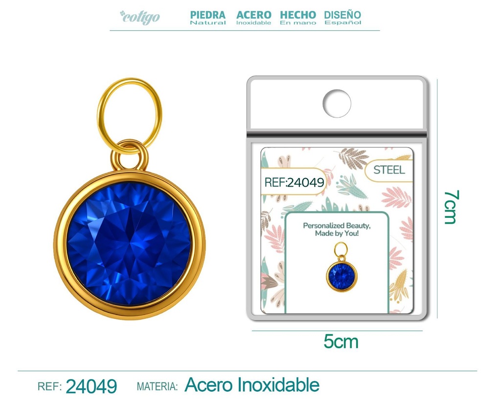 Charm de Acero Dorado con piedra de nacimiento de septiembre - Joyería personalizada y accesorios