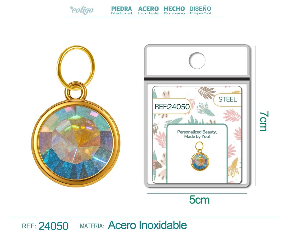 Charm de Acero Dorado con piedra de nacimiento de octubre - Joyería personalizada y accesorios